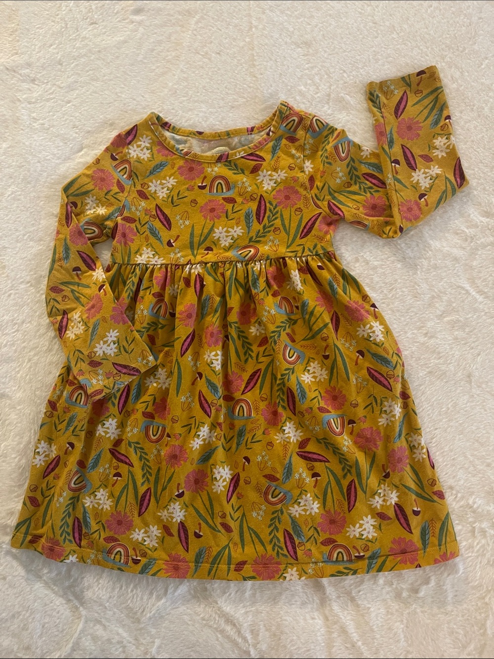 Girls' Mustard Floral Long Sleeve Dress SZ 5T